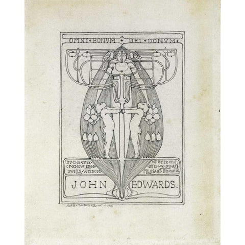 Design for a Bookplate, 1896 Black Modern Wood Framed Art Print with Double Matting by Mackintosh, Margaret Macdonald