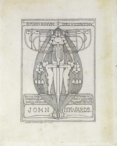 Design for a Bookplate, 1896 White Modern Wood Framed Art Print with Double Matting by Mackintosh, Margaret Macdonald