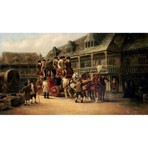 Boarding The Coach To London Black Modern Wood Framed Art Print with Double Matting by Maggs, John Charles