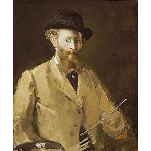 Self Portrait with a Palette Black Modern Wood Framed Art Print with Double Matting by Manet, Edouard