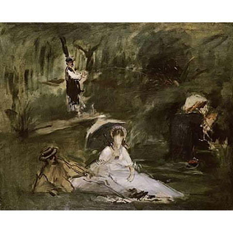 Under the Trees White Modern Wood Framed Art Print by Manet, Edouard