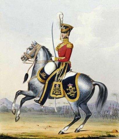 4th - The Queens Own Light Dragoons Black Ornate Wood Framed Art Print with Double Matting by Mansion, L.