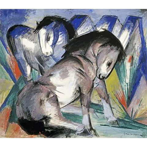 Two Horses Black Modern Wood Framed Art Print with Double Matting by Marc, Franz