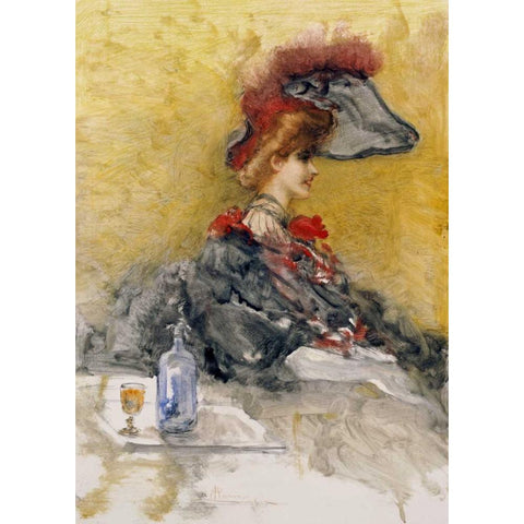 The Red Feathered Hat Black Modern Wood Framed Art Print with Double Matting by Mariani, Pompeo