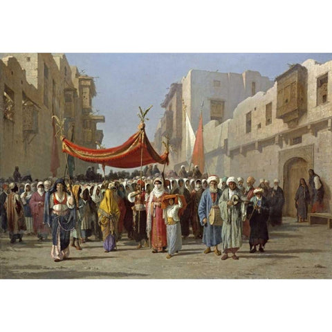 An Arab Wedding Procession Black Modern Wood Framed Art Print by Marinelli, Vincenzo