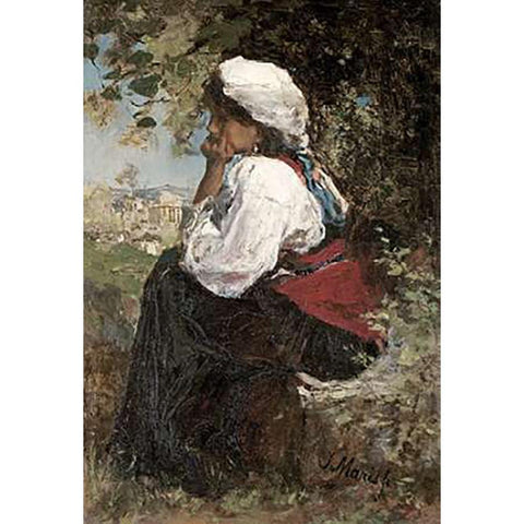 A Roman Girl White Modern Wood Framed Art Print by Maris, Jacob Henricus