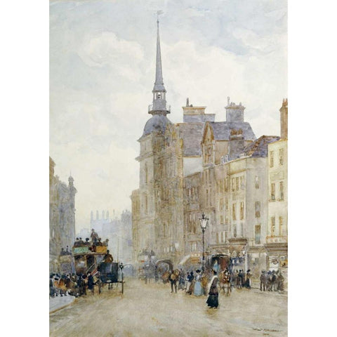 Looking Down Ludgate Hill Gold Ornate Wood Framed Art Print with Double Matting by Marshall, Herbert Menzies