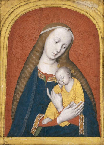 The Virgin and Child White Modern Wood Framed Art Print with Double Matting by Master  of the Dijon Madonna