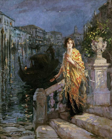 Waiting For The Gondola White Modern Wood Framed Art Print with Double Matting by McGeehan, Jessie M.