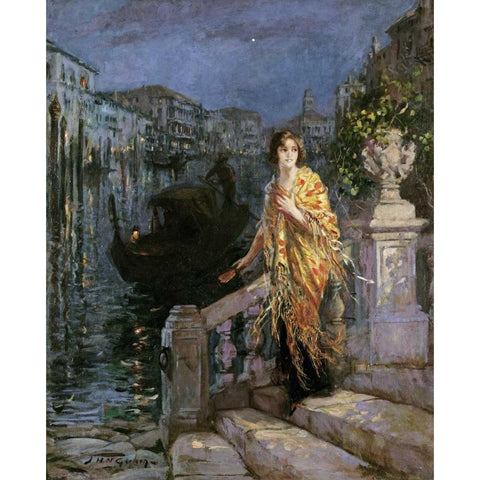 Waiting For The Gondola Black Modern Wood Framed Art Print with Double Matting by McGeehan, Jessie M.