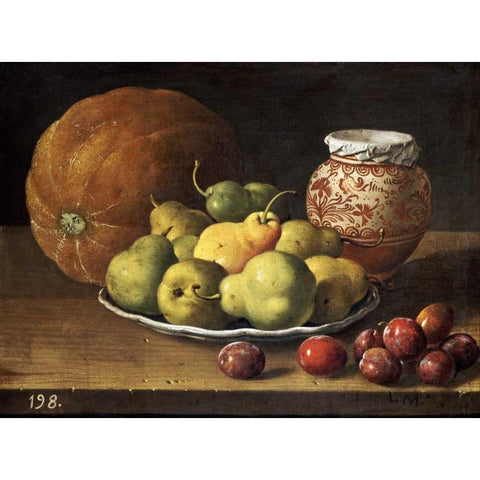 Pears On a Plate Gold Ornate Wood Framed Art Print with Double Matting by Melendez, Luis Egidio