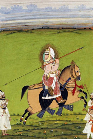 Equestrian Portrait of Maharana Jawan Singh White Modern Wood Framed Art Print with Double Matting by Mewar, Tara