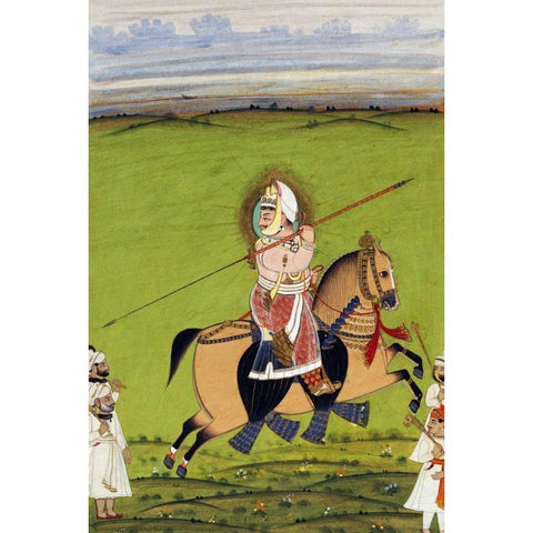 Equestrian Portrait of Maharana Jawan Singh Black Modern Wood Framed Art Print with Double Matting by Mewar, Tara