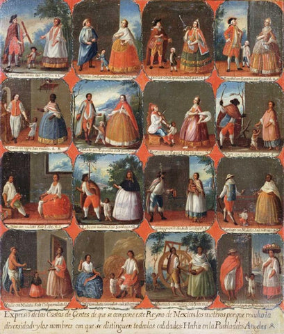 Castas. a View of The Various Peoples of Mexico Black Ornate Wood Framed Art Print with Double Matting by Mexican School