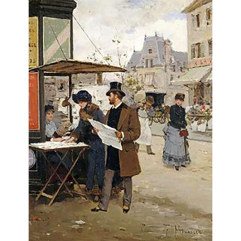 Parisian Street Scene White Modern Wood Framed Art Print by Miralles y Galup, Francisco