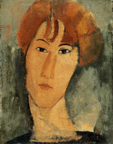 A Young Woman Black Ornate Wood Framed Art Print with Double Matting by Modigliani, Amedeo