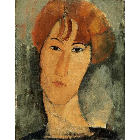 A Young Woman Gold Ornate Wood Framed Art Print with Double Matting by Modigliani, Amedeo