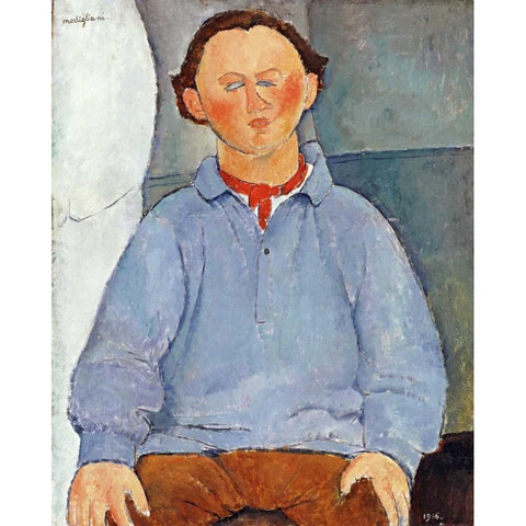 Portrait of Sculptor Oscar Miestchanioff White Modern Wood Framed Art Print by Modigliani, Amedeo