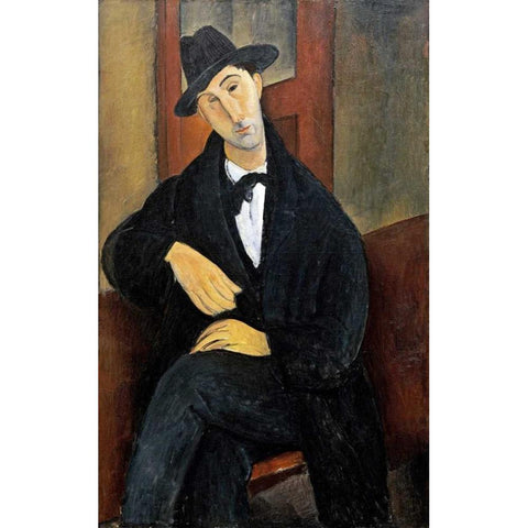 Portrait of Mario.- Marios Varvoglios White Modern Wood Framed Art Print by Modigliani, Amedeo