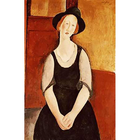 Portrait of Thora Klinckowstrom Black Modern Wood Framed Art Print with Double Matting by Modigliani, Amedeo