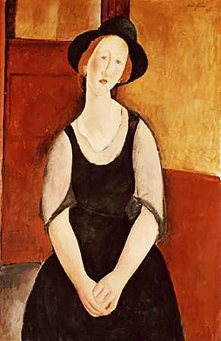 Portrait of Thora Klinckowstrom White Modern Wood Framed Art Print with Double Matting by Modigliani, Amedeo