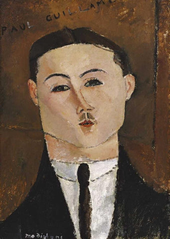 Portrait De Paul Guillaume White Modern Wood Framed Art Print with Double Matting by Modigliani, Amedeo