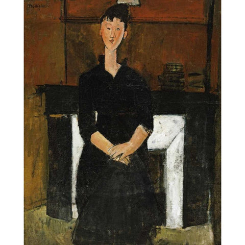 Woman Sat By a Fireplace Gold Ornate Wood Framed Art Print with Double Matting by Modigliani, Amedeo