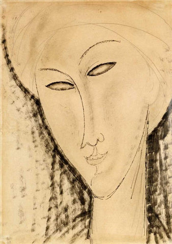 Tete De Femme White Modern Wood Framed Art Print with Double Matting by Modigliani, Amedeo