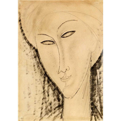 Tete De Femme White Modern Wood Framed Art Print by Modigliani, Amedeo