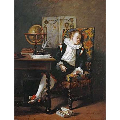 The Little Schoolboy Black Modern Wood Framed Art Print with Double Matting by Monfallet, Adolphe Francois