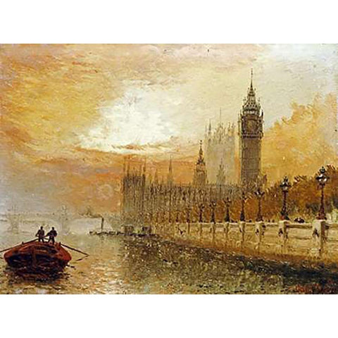 View of Westminster From The Thames Gold Ornate Wood Framed Art Print with Double Matting by Stanfield Moore, Claude T