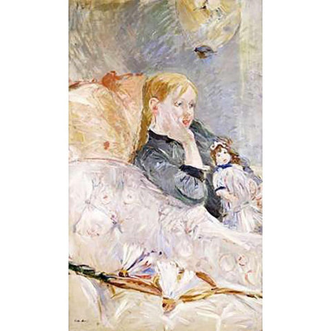 Young Girl With a Puppet Gold Ornate Wood Framed Art Print with Double Matting by Morisot, Berthe