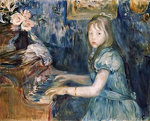 Lucie Leon at The Piano Black Ornate Wood Framed Art Print with Double Matting by Morisot, Berthe