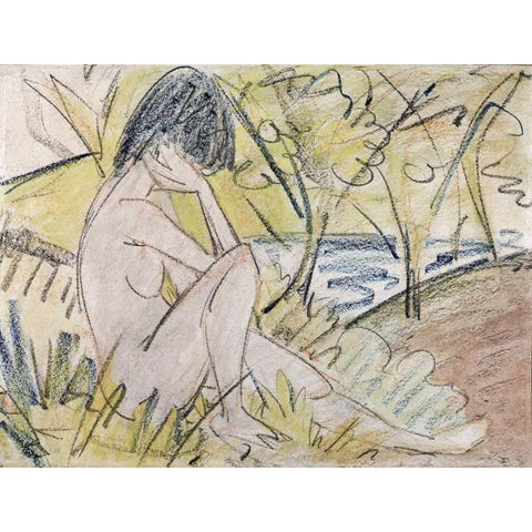 Sitting By The Lake Black Modern Wood Framed Art Print by Mueller, Otto