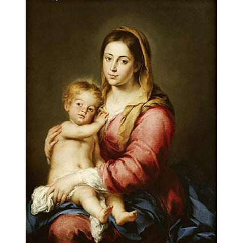 The Virgin and Child Gold Ornate Wood Framed Art Print with Double Matting by Murillo, Bartolome Esteban