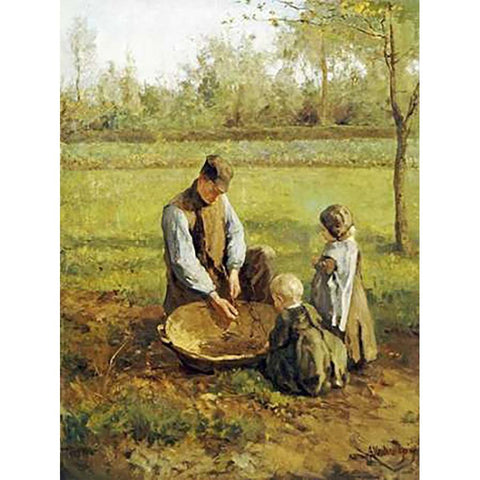 Watching Father Work White Modern Wood Framed Art Print by Neuhuijs, Albert