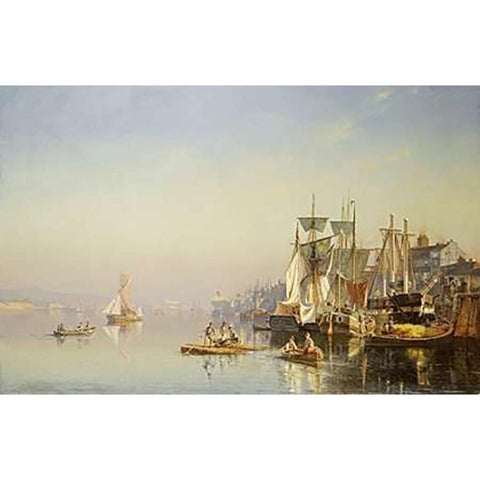 Fishing Boats and Barges On The Thames Gold Ornate Wood Framed Art Print with Double Matting by Neumann, Carl