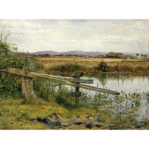 The Riverside Black Modern Wood Framed Art Print with Double Matting by Newton, John Edward