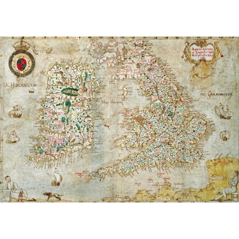 A General Description of England and Ireland Black Modern Wood Framed Art Print with Double Matting by Nowell, Laurence