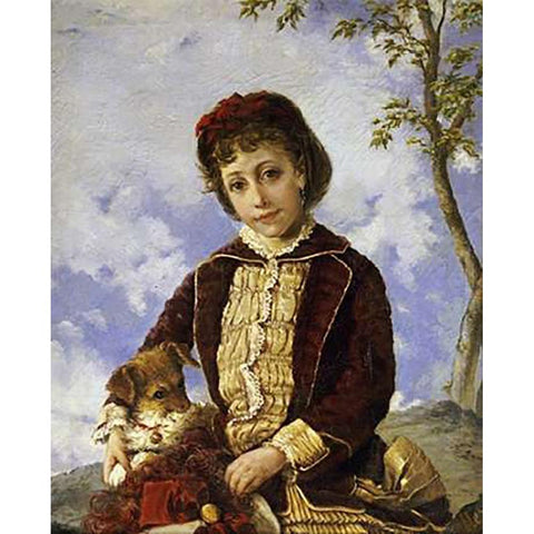 Retrato De Nina Gold Ornate Wood Framed Art Print with Double Matting by Oller, Francisco