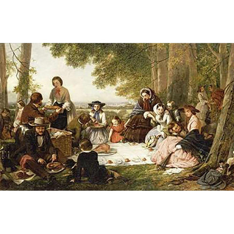 A Picnic Gold Ornate Wood Framed Art Print with Double Matting by ONeil, Henry Nelson