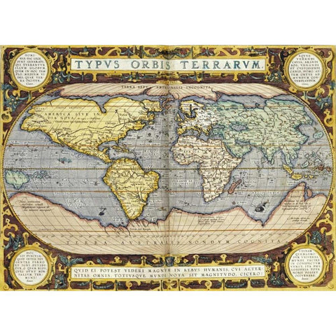 Theatrum Orbis Terrarum Gold Ornate Wood Framed Art Print with Double Matting by Ortelius, Abraham