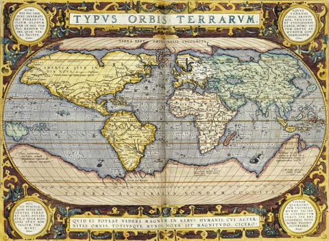 Theatrum Orbis Terrarum Black Ornate Wood Framed Art Print with Double Matting by Ortelius, Abraham