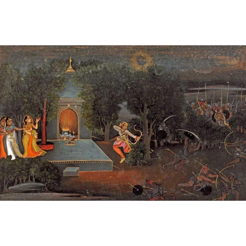 Illustration To The Ramayana Black Modern Wood Framed Art Print with Double Matting by Oudh, Mir Kalan