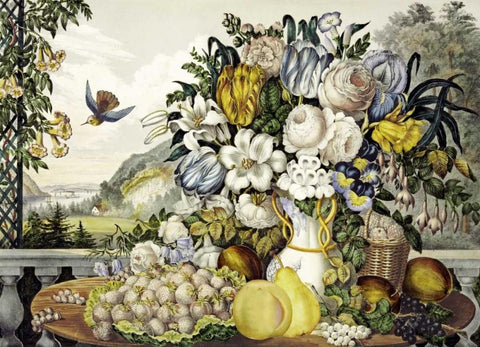 Landscape, Fruit and Flowers Black Ornate Wood Framed Art Print with Double Matting by Palmer, Frances Flora Bond