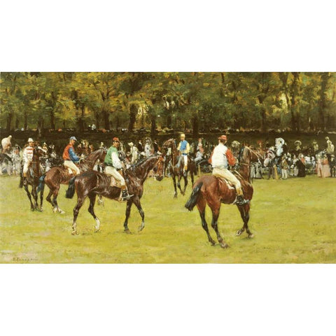 In The Paddock Black Modern Wood Framed Art Print by Panerai, Ruggero