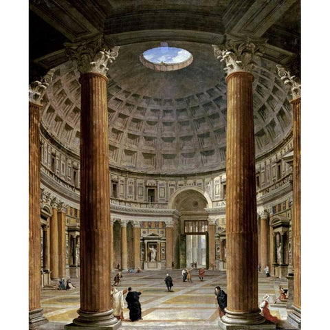 The Interior of The Pantheon, Rome Black Modern Wood Framed Art Print with Double Matting by Panini, Giovanni Paolo