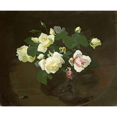 Yellow and Pink Roses Black Modern Wood Framed Art Print with Double Matting by Park, James Stuart