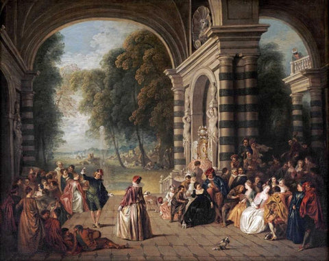 The Pleasures of The Ball White Modern Wood Framed Art Print with Double Matting by Pater, Jean Baptiste Joseph