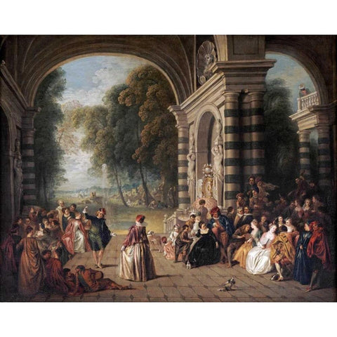 The Pleasures of The Ball Black Modern Wood Framed Art Print by Pater, Jean Baptiste Joseph
